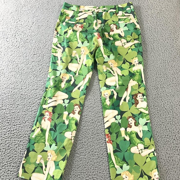 Loudmouth Pants Mens 32x30 Green Shamrock Pinup Girls Beer Golf St Patricks Day - Picture 9 of 10
